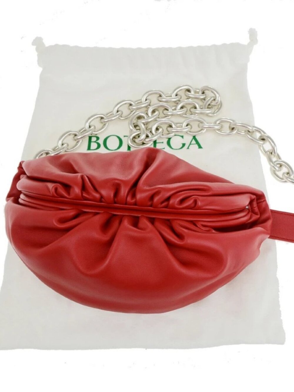 BOTTEGA VENETA The Chain Pouch Shoulder Body Bag Leather Red Silver
